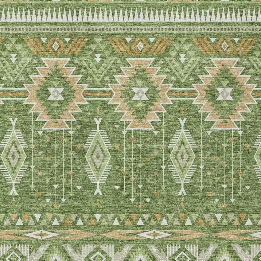 Green Copper And Ivory Aztec Washable Indoor Outdoor Area Rug Photo 4