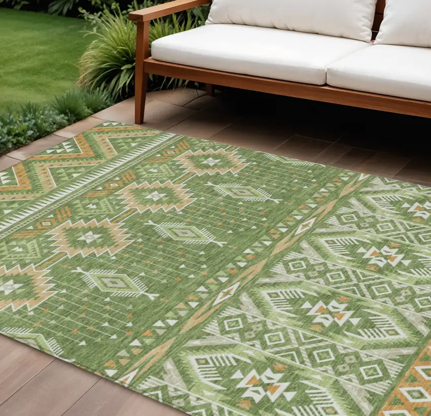 Green Copper And Ivory Aztec Washable Indoor Outdoor Area Rug Photo 2