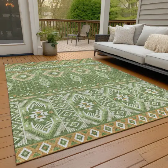 Green Copper And Ivory Aztec Washable Indoor Outdoor Area Rug Photo 8