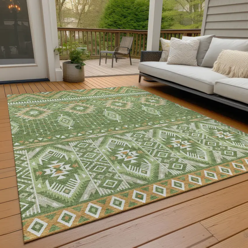 Green Copper And Ivory Aztec Washable Indoor Outdoor Area Rug Photo 8