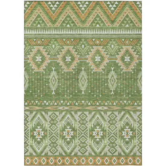 Green Copper And Ivory Aztec Washable Indoor Outdoor Area Rug Photo 1