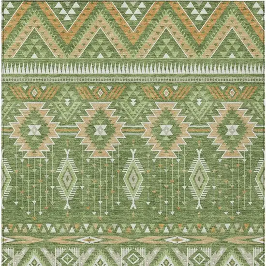 Green Copper And Ivory Aztec Washable Indoor Outdoor Area Rug Photo 3