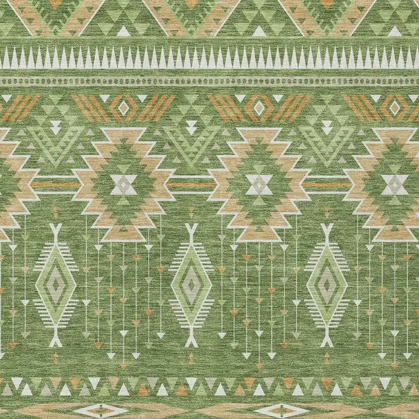 Green Copper And Ivory Aztec Washable Indoor Outdoor Area Rug Photo 4