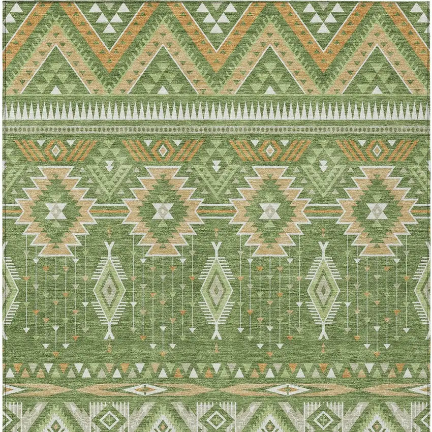 Green Copper And Ivory Aztec Washable Indoor Outdoor Area Rug Photo 9