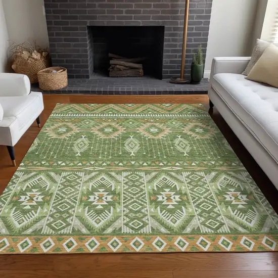 Green Copper And Ivory Aztec Washable Indoor Outdoor Area Rug Photo 7