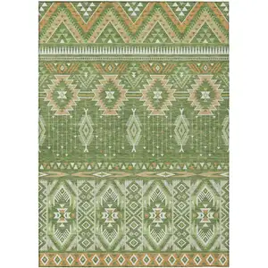 Photo of Green Copper And Ivory Aztec Washable Indoor Outdoor Area Rug