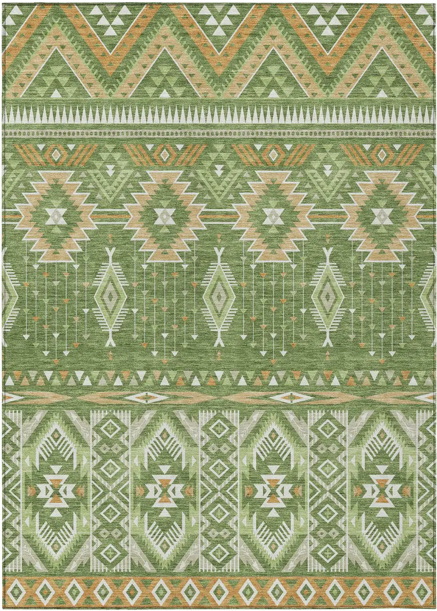 Green Copper And Ivory Aztec Washable Indoor Outdoor Area Rug Photo 1
