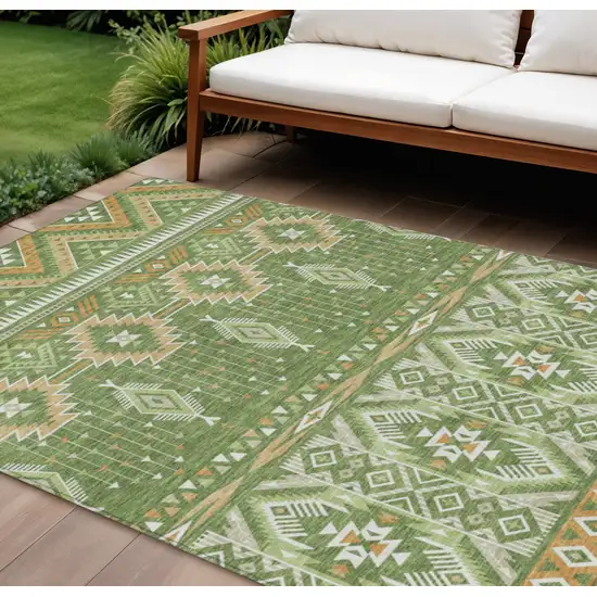 Green Copper And Ivory Aztec Washable Indoor Outdoor Area Rug Photo 2