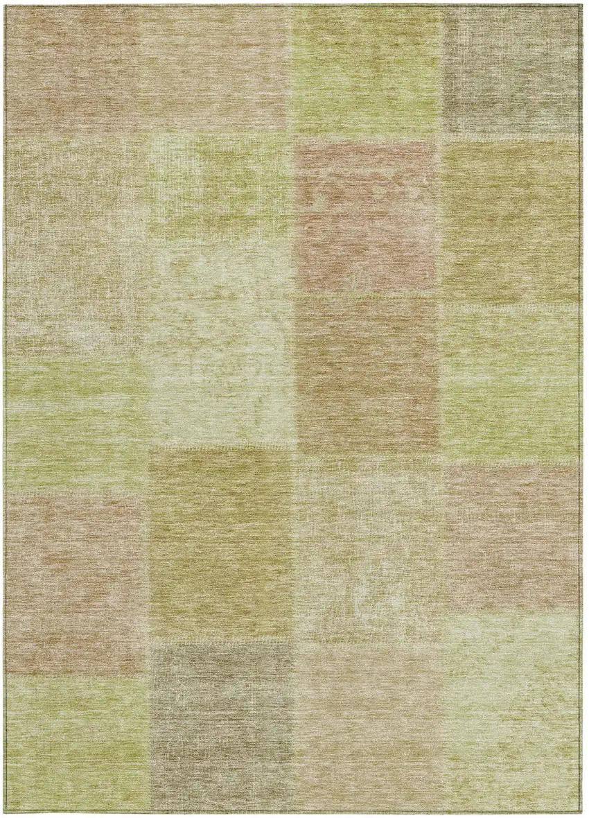 Green Copper And Mint Green Patchwork Washable Indoor Outdoor Area Rug Photo 6