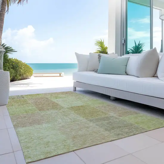 Green Copper And Mint Green Patchwork Washable Indoor Outdoor Area Rug Photo 9