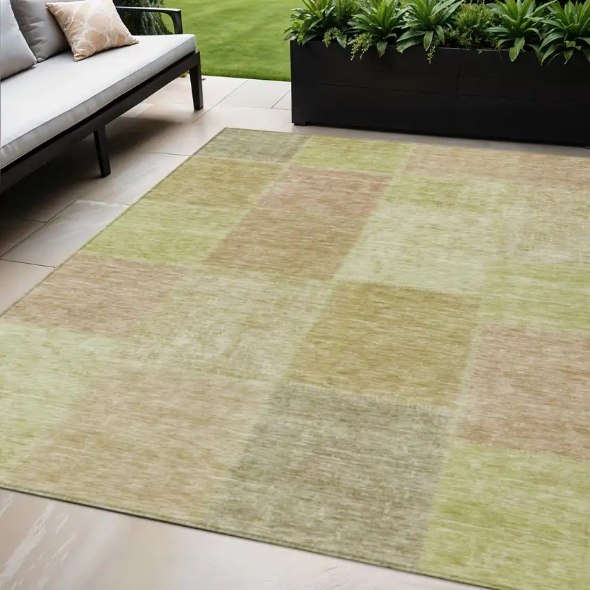 Green Copper And Mint Green Patchwork Washable Indoor Outdoor Area Rug Photo 1