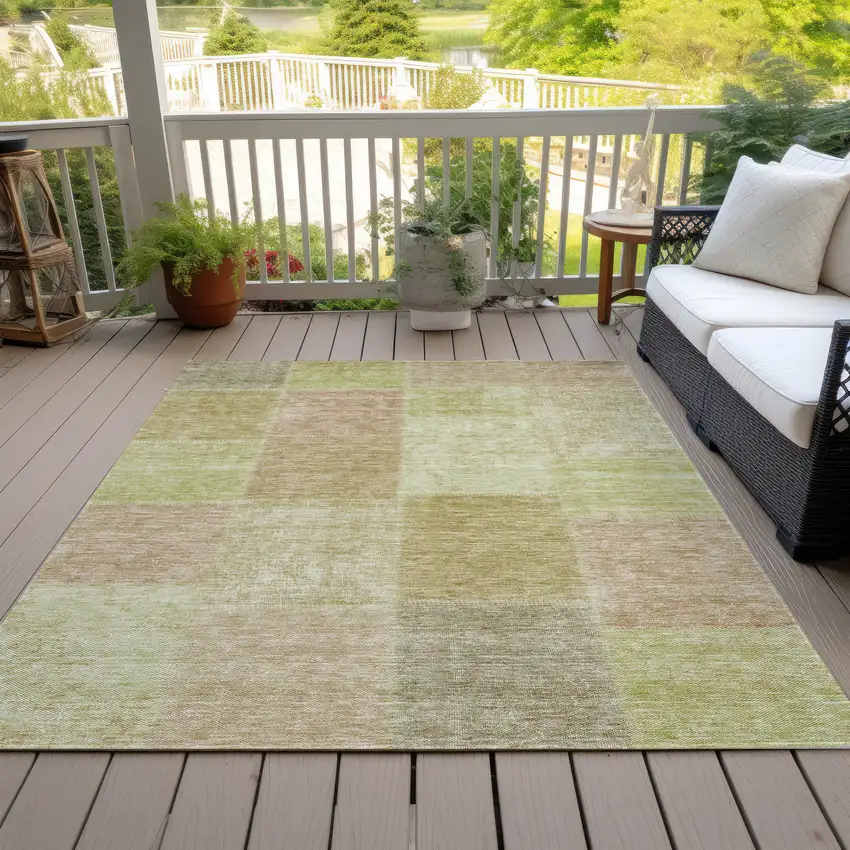 Green Copper And Mint Green Patchwork Washable Indoor Outdoor Area Rug Photo 8