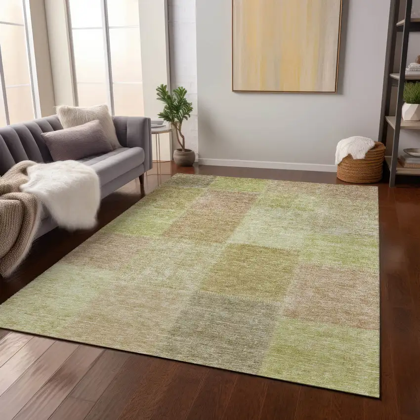 Green Copper And Mint Green Patchwork Washable Indoor Outdoor Area Rug Photo 9