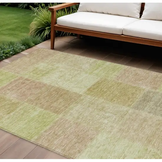 Green Copper And Mint Green Patchwork Washable Indoor Outdoor Area Rug Photo 1