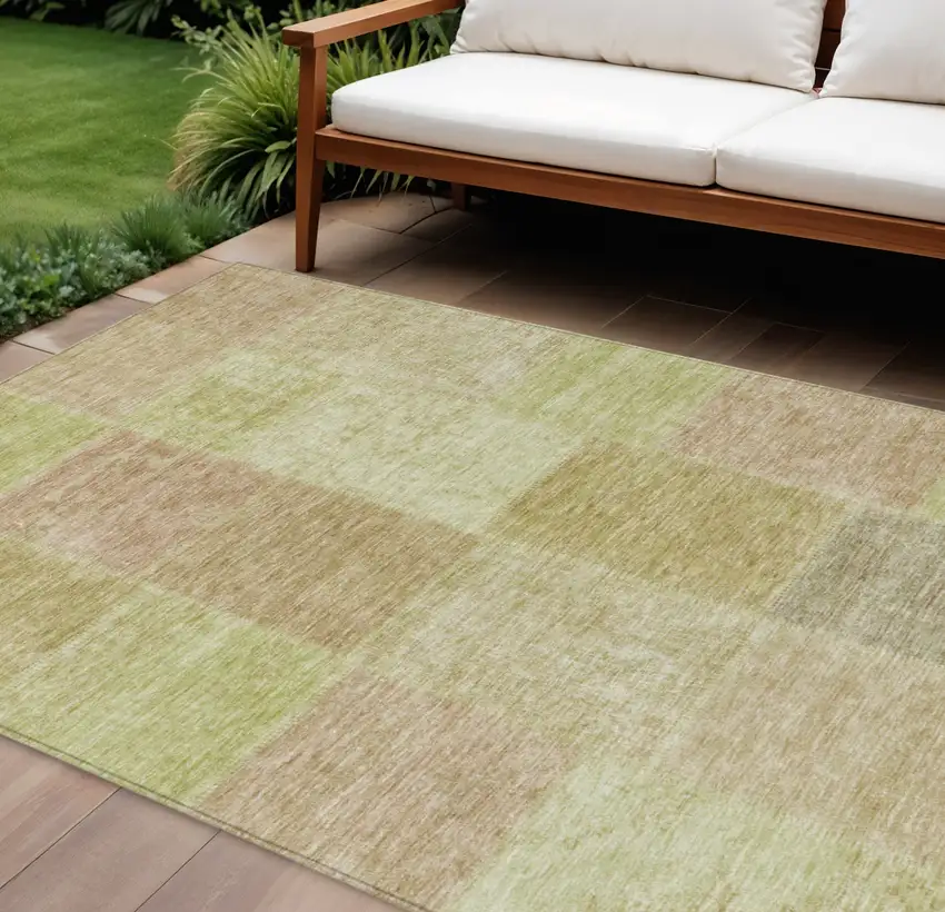 Green Copper And Mint Green Patchwork Washable Indoor Outdoor Area Rug Photo 1