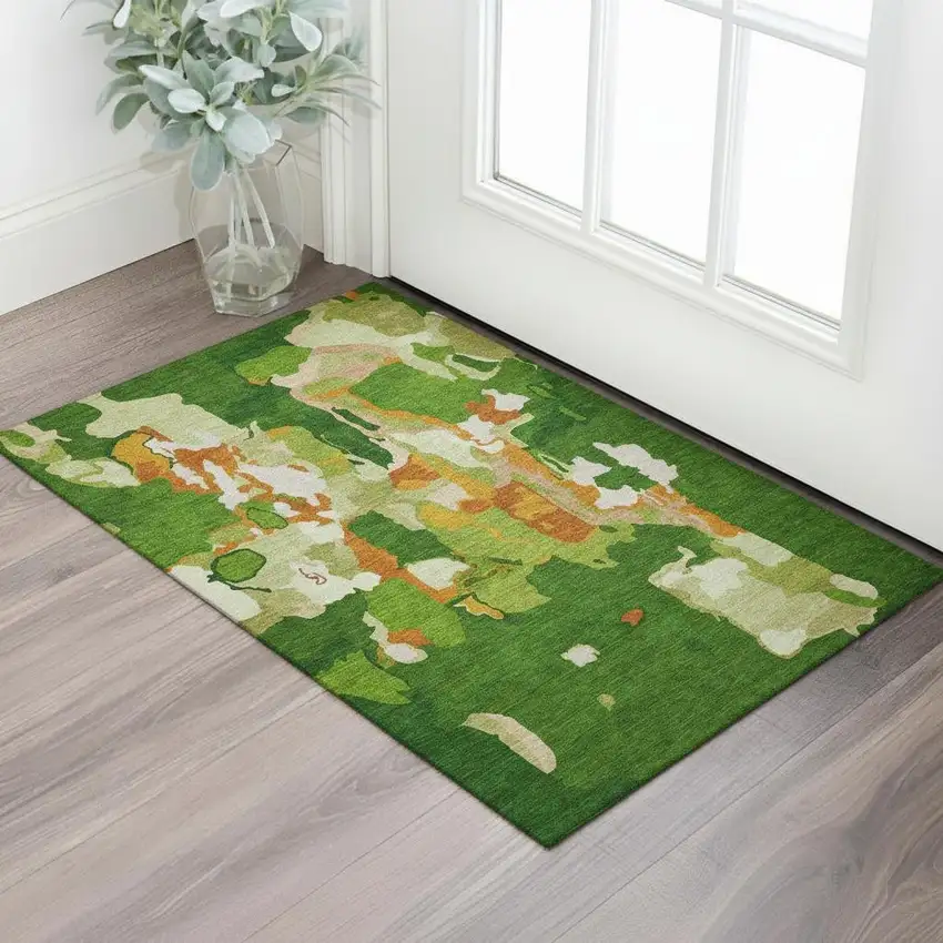 Green Copper And Orange Abstract Washable Area Rug With UV Protection Photo 2