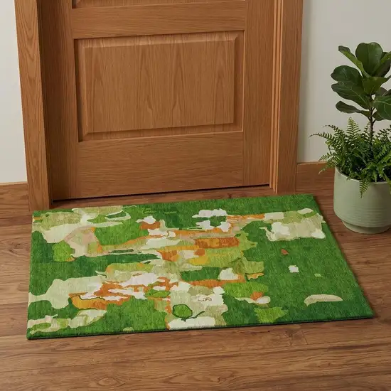 Green Copper And Orange Abstract Washable Area Rug With UV Protection Photo 1