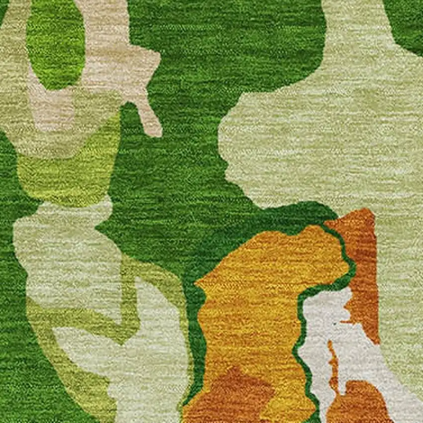 Green Copper And Orange Abstract Washable Area Rug With UV Protection Photo 2