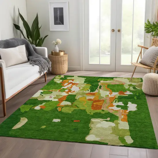 Green Copper And Orange Abstract Washable Area Rug With UV Protection Photo 5