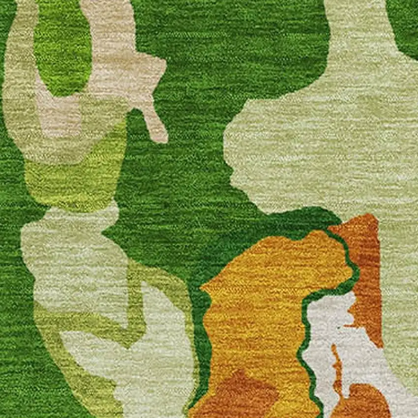 Green Copper And Orange Abstract Washable Area Rug With UV Protection Photo 2