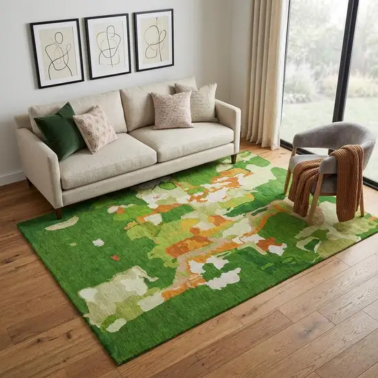 Green Copper And Orange Abstract Washable Area Rug With UV Protection Photo 1
