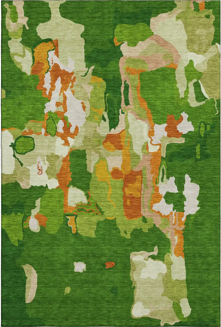 Green Copper And Orange Abstract Washable Area Rug With UV Protection Photo 1