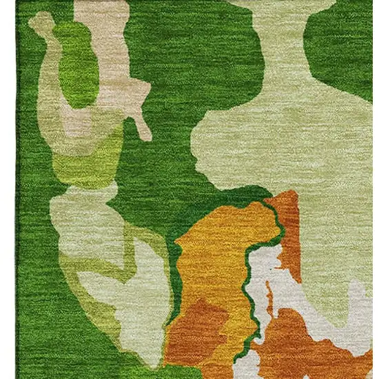 Green Copper And Orange Abstract Washable Area Rug With UV Protection Photo 3
