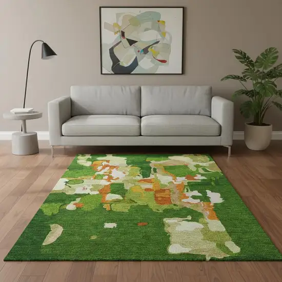 Green Copper And Orange Abstract Washable Area Rug With UV Protection Photo 2