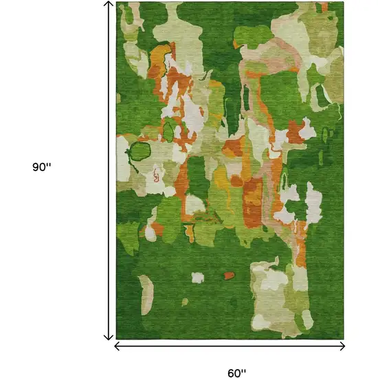 Green Copper And Orange Abstract Washable Area Rug With UV Protection Photo 6