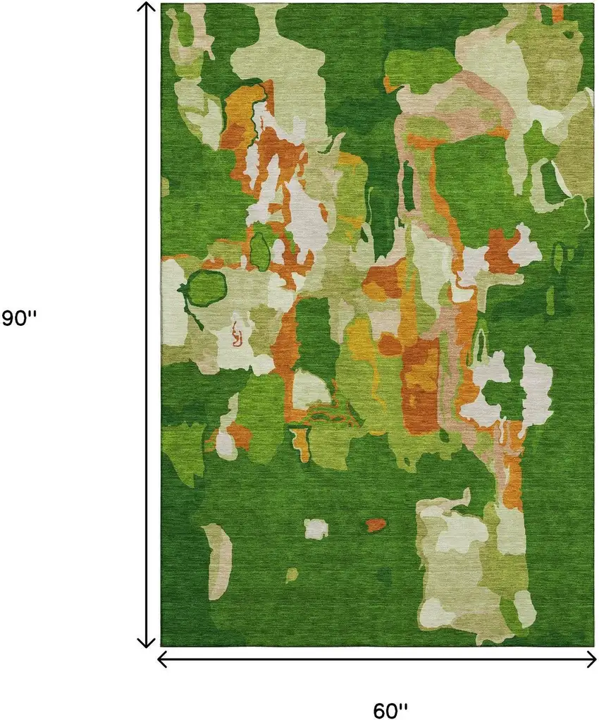 Green Copper And Orange Abstract Washable Area Rug With UV Protection Photo 6
