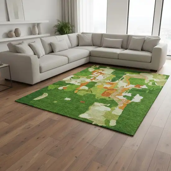 Green Copper And Orange Abstract Washable Area Rug With UV Protection Photo 2