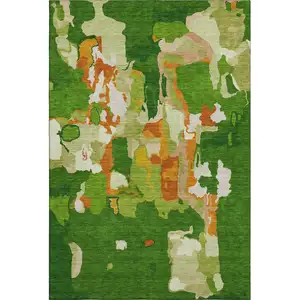 Photo of Green Copper And Orange Abstract Washable Area Rug With UV Protection