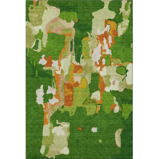 Green Copper And Orange Abstract Washable Area Rug With UV Protection Photo 2