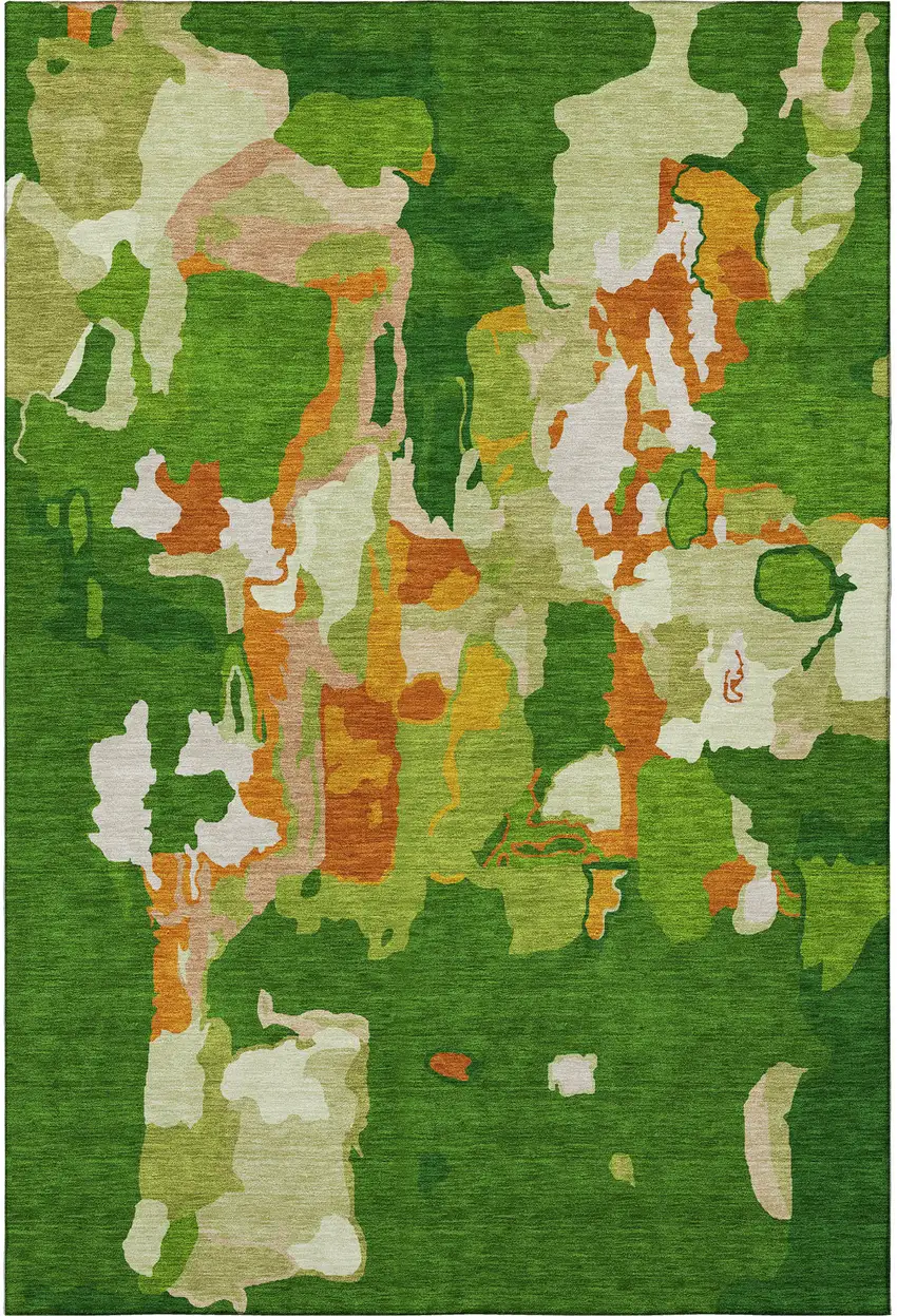 Green Copper And Orange Abstract Washable Area Rug With UV Protection Photo 2