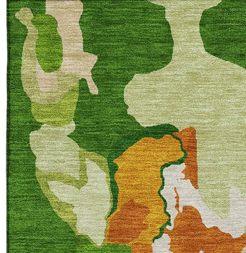 Green Copper And Orange Abstract Washable Area Rug With UV Protection Photo 4