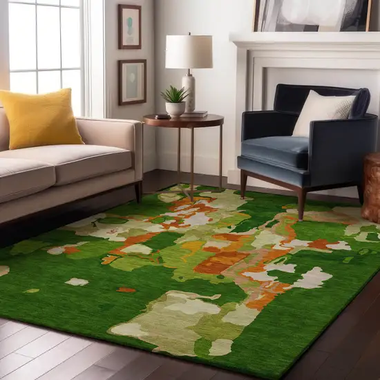 Green Copper And Orange Abstract Washable Area Rug With UV Protection Photo 4