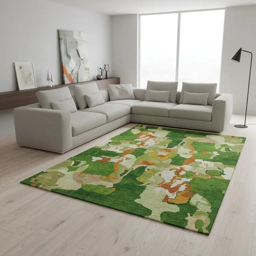 Green Copper And Orange Abstract Washable Area Rug With UV Protection Photo 2