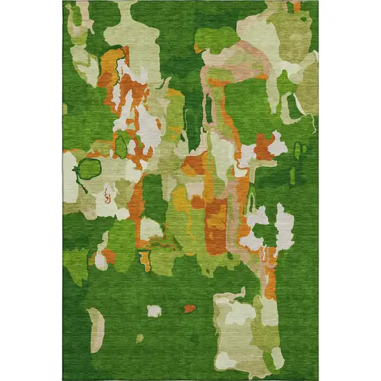 Green Copper And Orange Abstract Washable Area Rug With UV Protection Photo 1