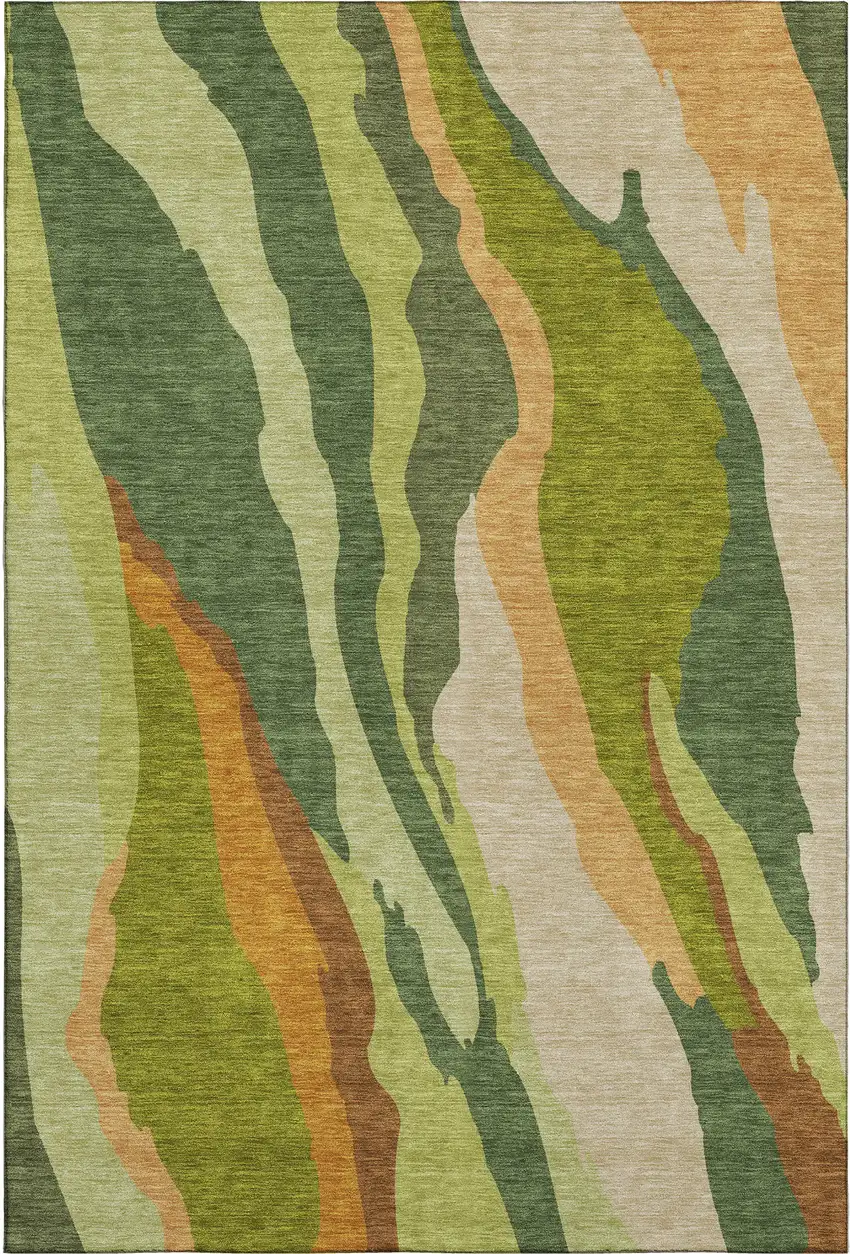 Green Copper And Peach Abstract Washable Area Rug With UV Protection Photo 6