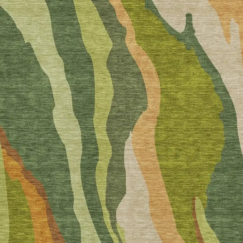 Green Copper And Peach Abstract Washable Area Rug With UV Protection Photo 3