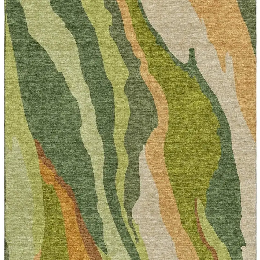 Green Copper And Peach Abstract Washable Area Rug With UV Protection Photo 4
