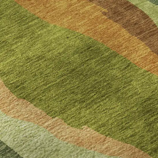 Green Copper And Peach Abstract Washable Area Rug With UV Protection Photo 1