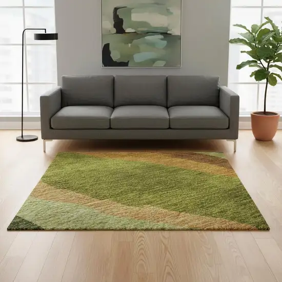 Green Copper And Peach Abstract Washable Area Rug With UV Protection Photo 2