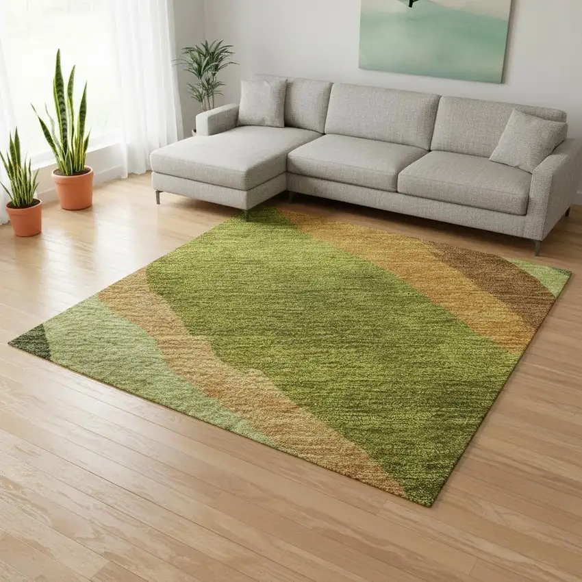 Green Copper And Peach Abstract Washable Area Rug With UV Protection Photo 2