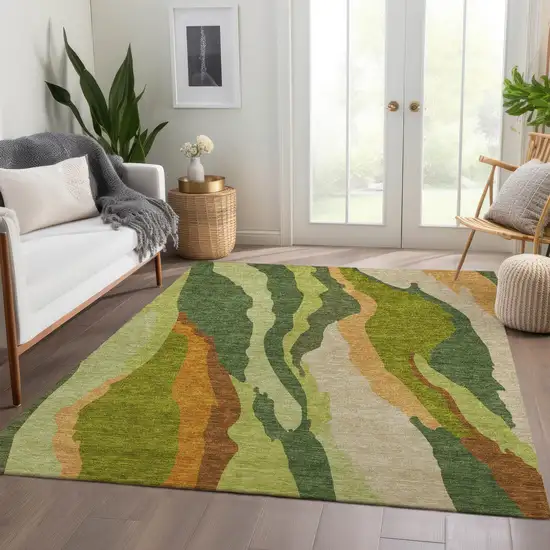 Green Copper And Peach Abstract Washable Area Rug With UV Protection Photo 5