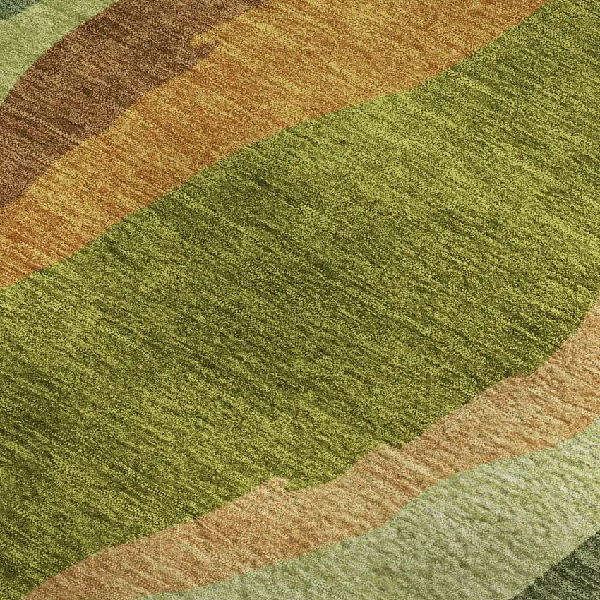 Green Copper And Peach Abstract Washable Area Rug With UV Protection Photo 3