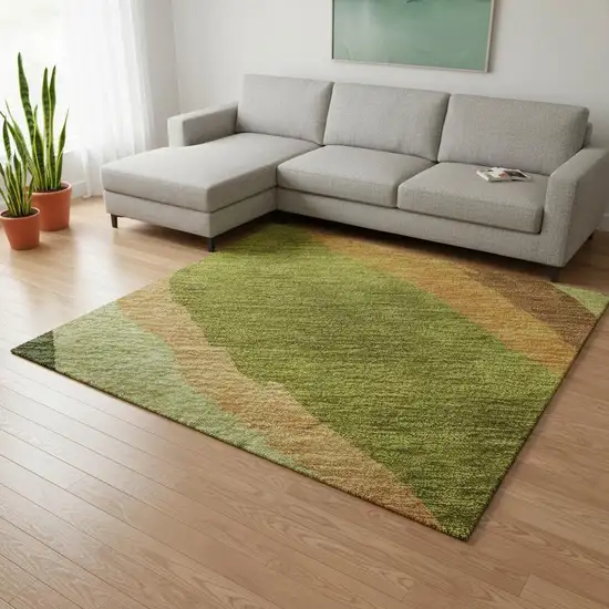 Green Copper And Peach Abstract Washable Area Rug With UV Protection Photo 2