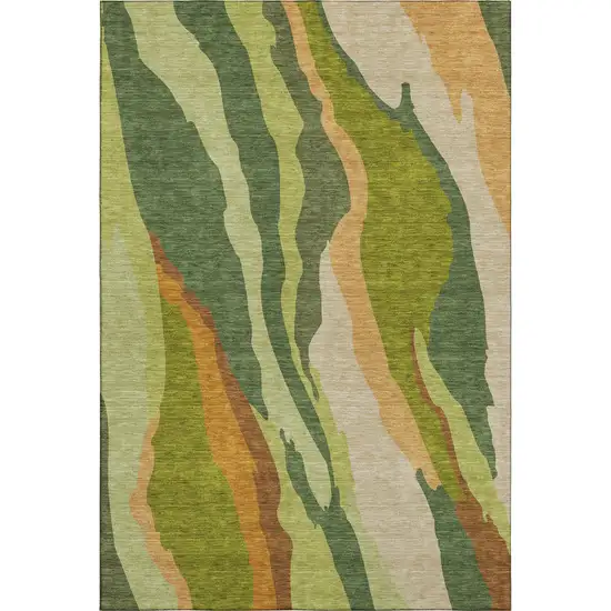 Green Copper And Peach Abstract Washable Area Rug With UV Protection Photo 6
