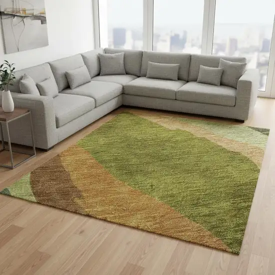 Green Copper And Peach Abstract Washable Area Rug With UV Protection Photo 2