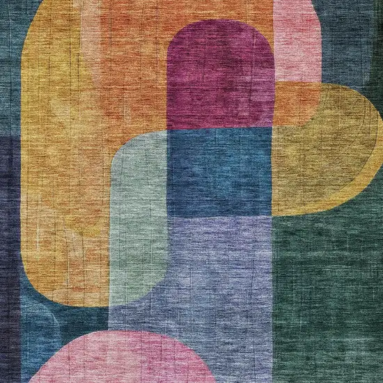 Green Copper And Pink Abstract Washable Indoor Outdoor Area Rug Photo 5